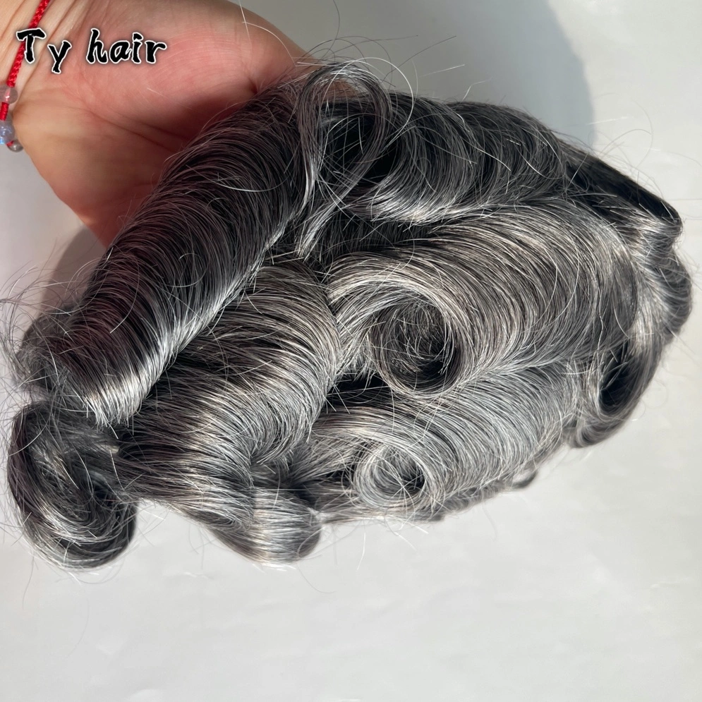 Una peluca adecuado para los ancianos de la unidad de cabello gris Toupees reemplazo de cabello sintético mezclado