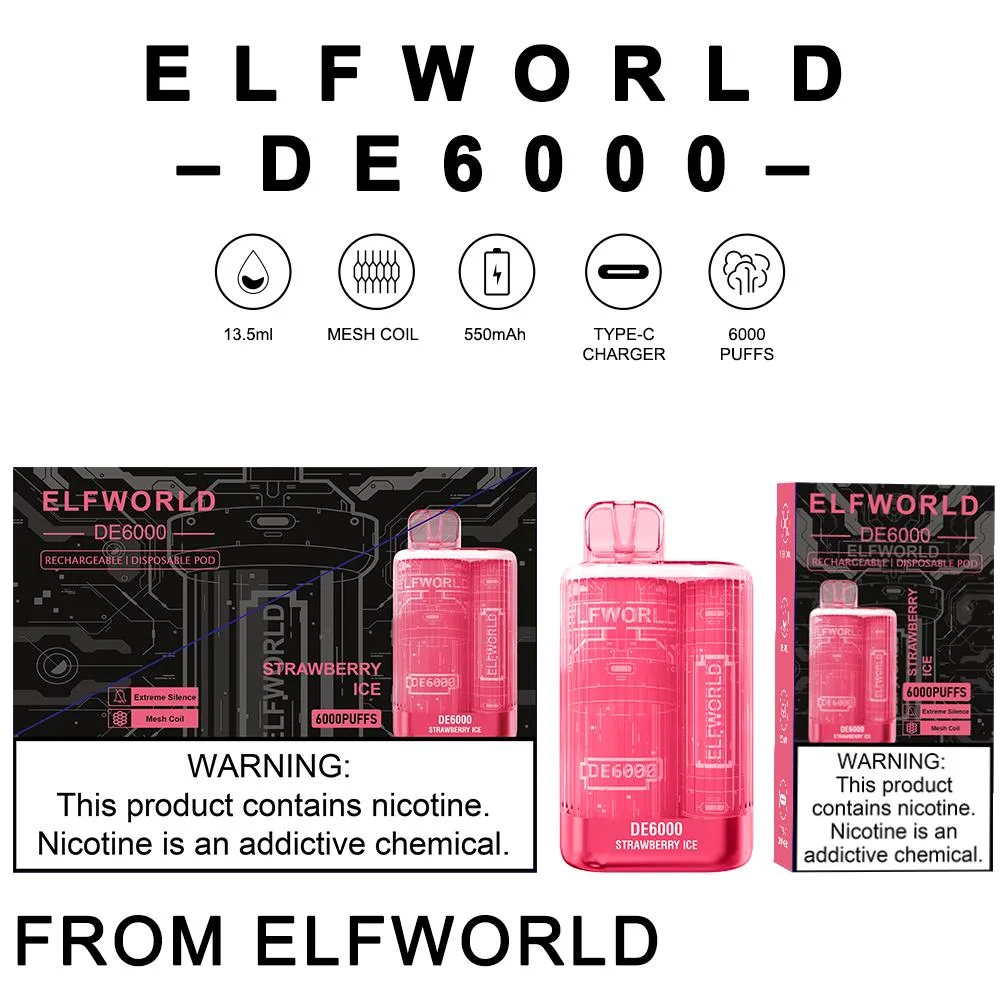 Elfworld 6000 Puffs Mesh Coil Disposable/Chargeable Vape Electronic Cigarette Wholesale/Supplier Disposable/Chargeable Vape Bar Distribution Vape Te5000