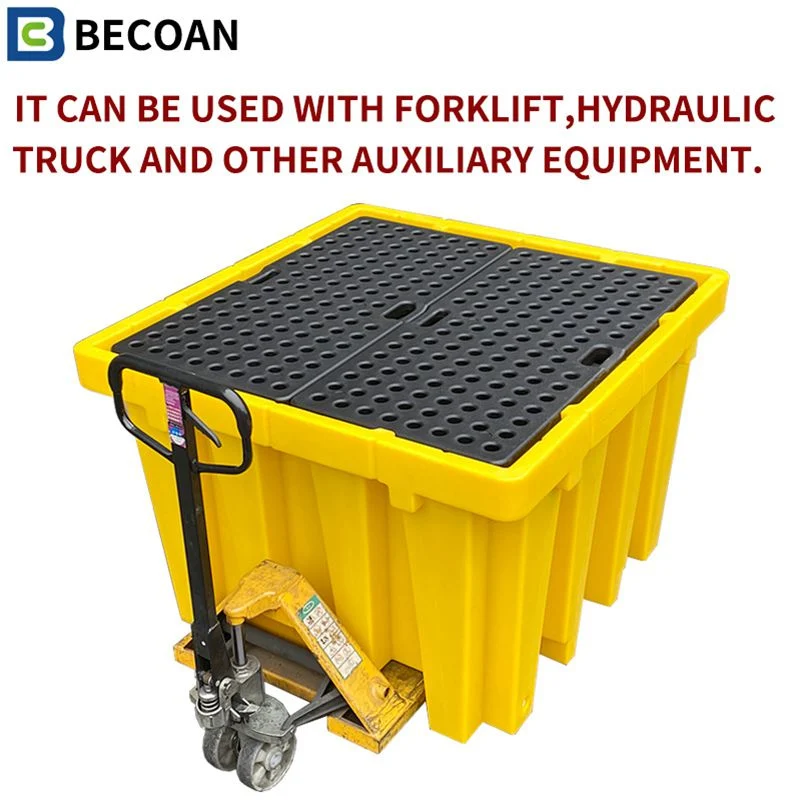 Factory Customized Spill Containment Pallet for IBC Tank with Drain Oil Single Bucket Leak-Proof Tray 4 Plastic Bund Spill Pallet