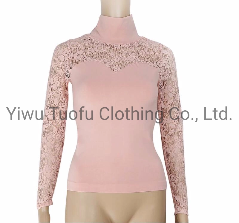 Women Seamless Lace Blouse Sexy Top Fitness Long Sleeve Blouse Lace Clothes