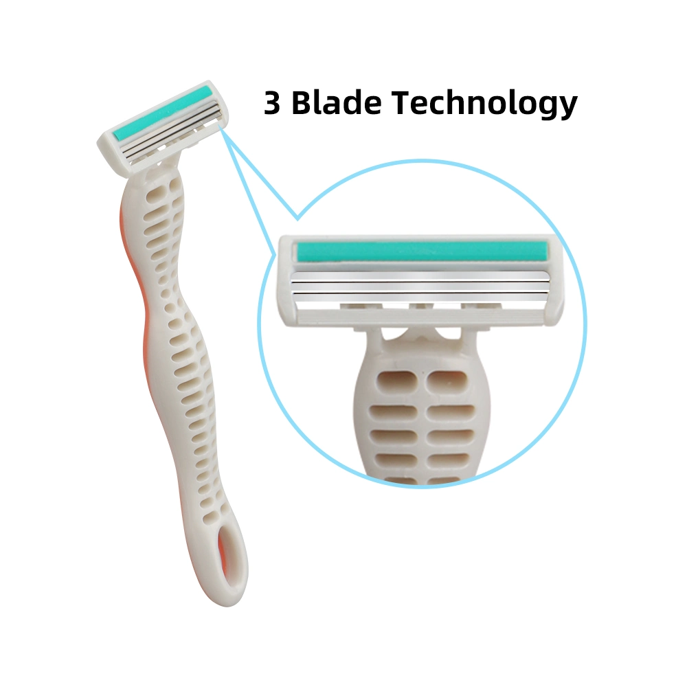 D332L 3 lâminas de barbear descartáveis com cabeça giratória Alça de borracha navalha corte