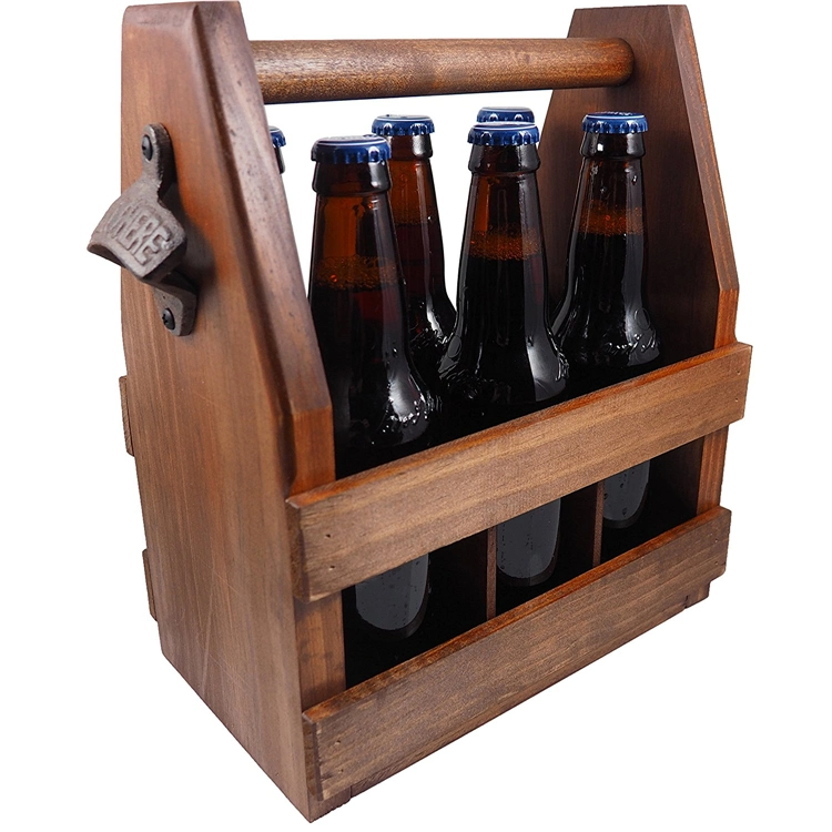 Easy Carry Red Color Pine Material Wood Beer Carrier Case