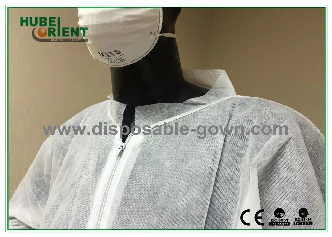 Protective and Fashion Single Use Lab Coat with Zip and Different Collar for Working and Daily Protection