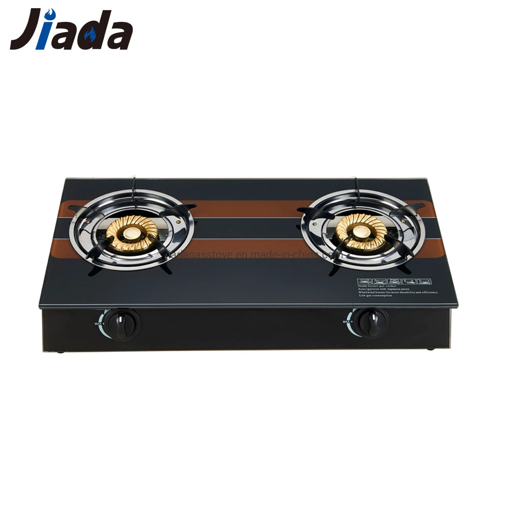 7mm Tempered Glass Enamel Black Grills Cast Iron Chinese Low Price 2 Burner Glass Gas Cooker Stove