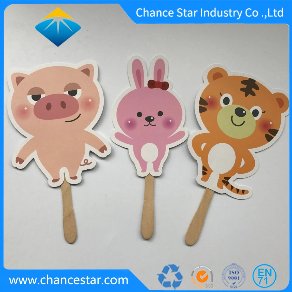 Custom Print Wooden Handle Paper Hand Fan for Promotion