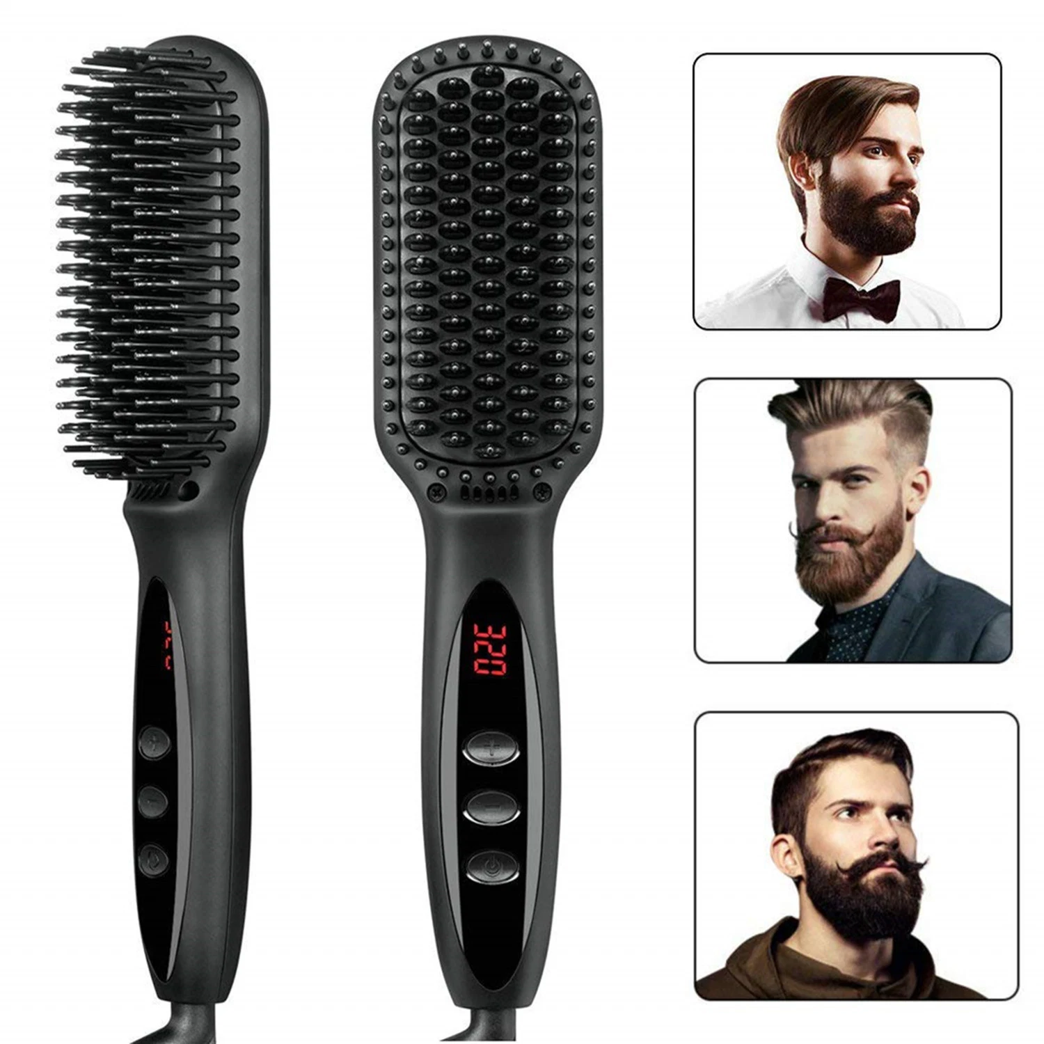 Multi Functional 3 in 1 Temp Control Hair Beard for Women Men Versatile LCD Display Electric Straightener Brush Comb