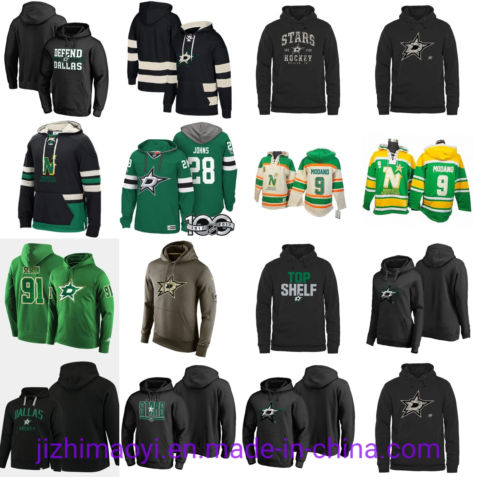 Venta al por mayor personalizada estrellas de Dallas Alexander Radulov Jamie Benn Joe Pavelski Miro Heiskanen Tyler Seguin Ben Bishop Equipo de Hockey de corte Goalie Sudadera con capucha