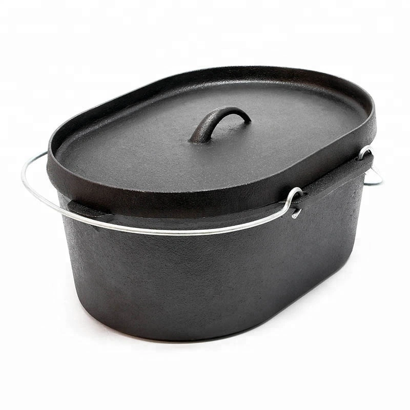 Venda quente Camping Panelas Preseasoned oval de Ferro Fundido Forno Holandês