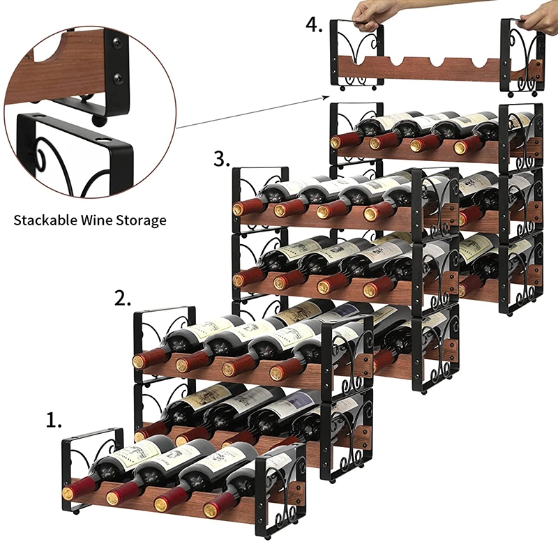 Neu Original 4 Flaschenregal Holz auf dem Tisch Für Weinhalter aus Holz