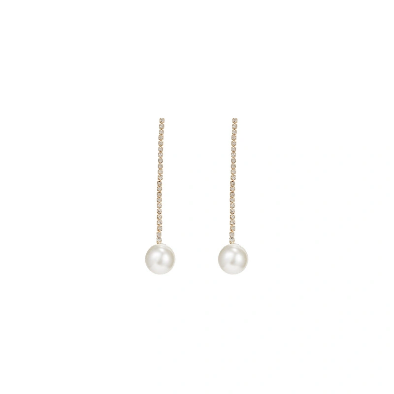 Hot Selling Minimalist Pearl Pendant Zircon Chain Earring Waterproof Trendy Jewelry