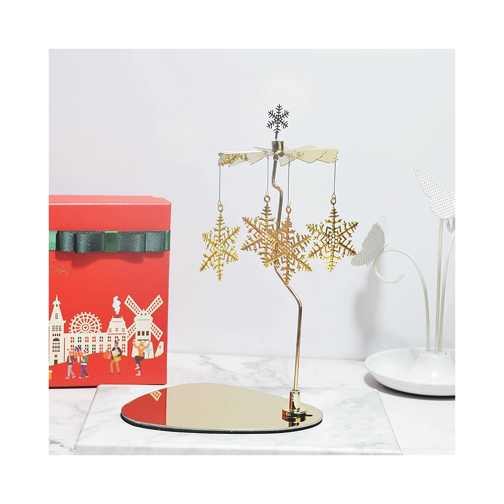 Christmas Golden Rotary Snowflake with Metal Rotating Producer OEM Home Holiday Handmade Spinning Tray for Decor Candle Holder