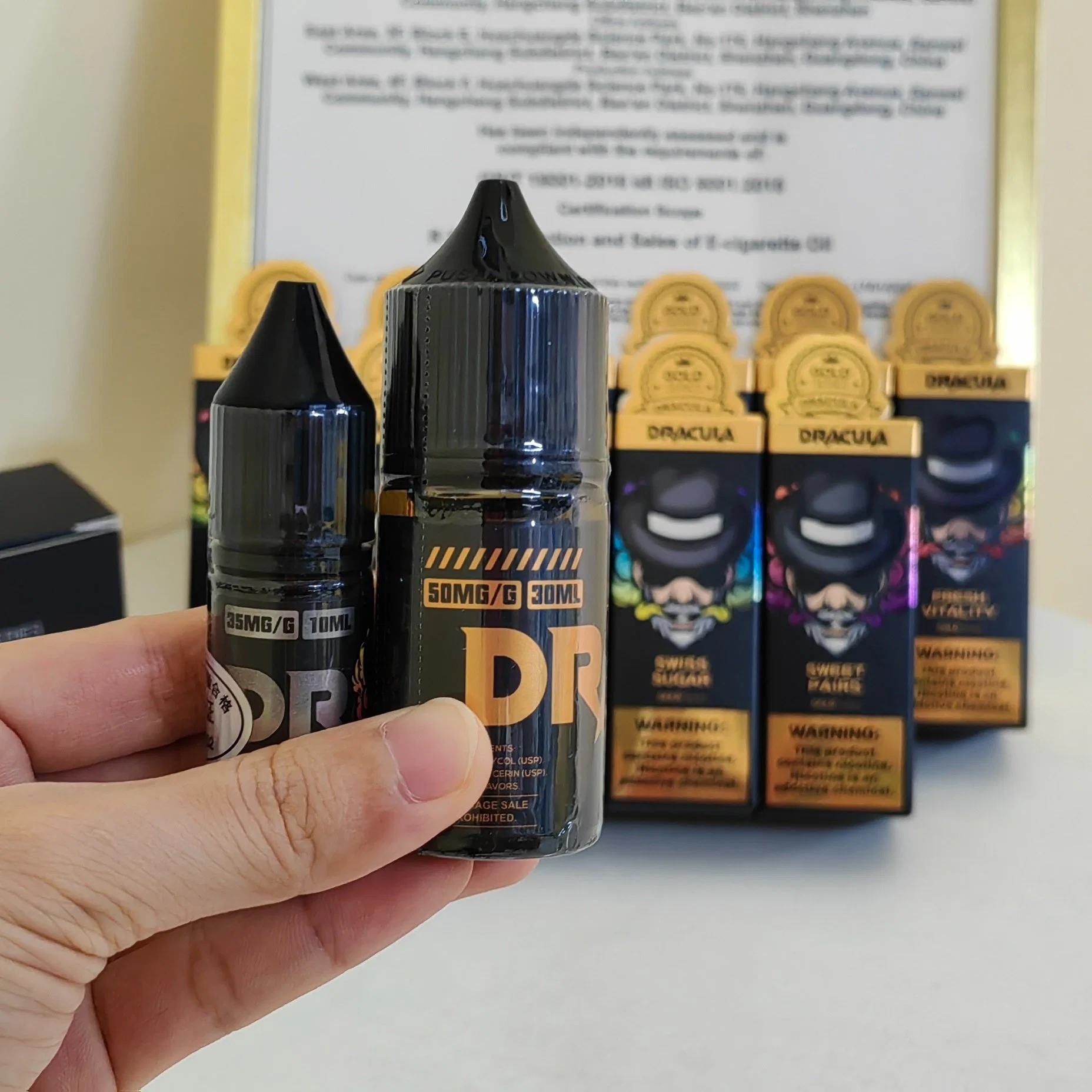 Dracula Gold pêssego, mamão, Cataloupe Aromatizado Vape sumo, sal de nicotina e líquidos, grossista e sumos de fabricante ODM&amp;OEM