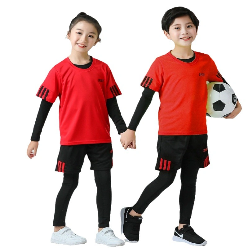 Vestuário de futebol simples para criança Quick Dry Sportswear 4 Pices Conjunto de camisolas