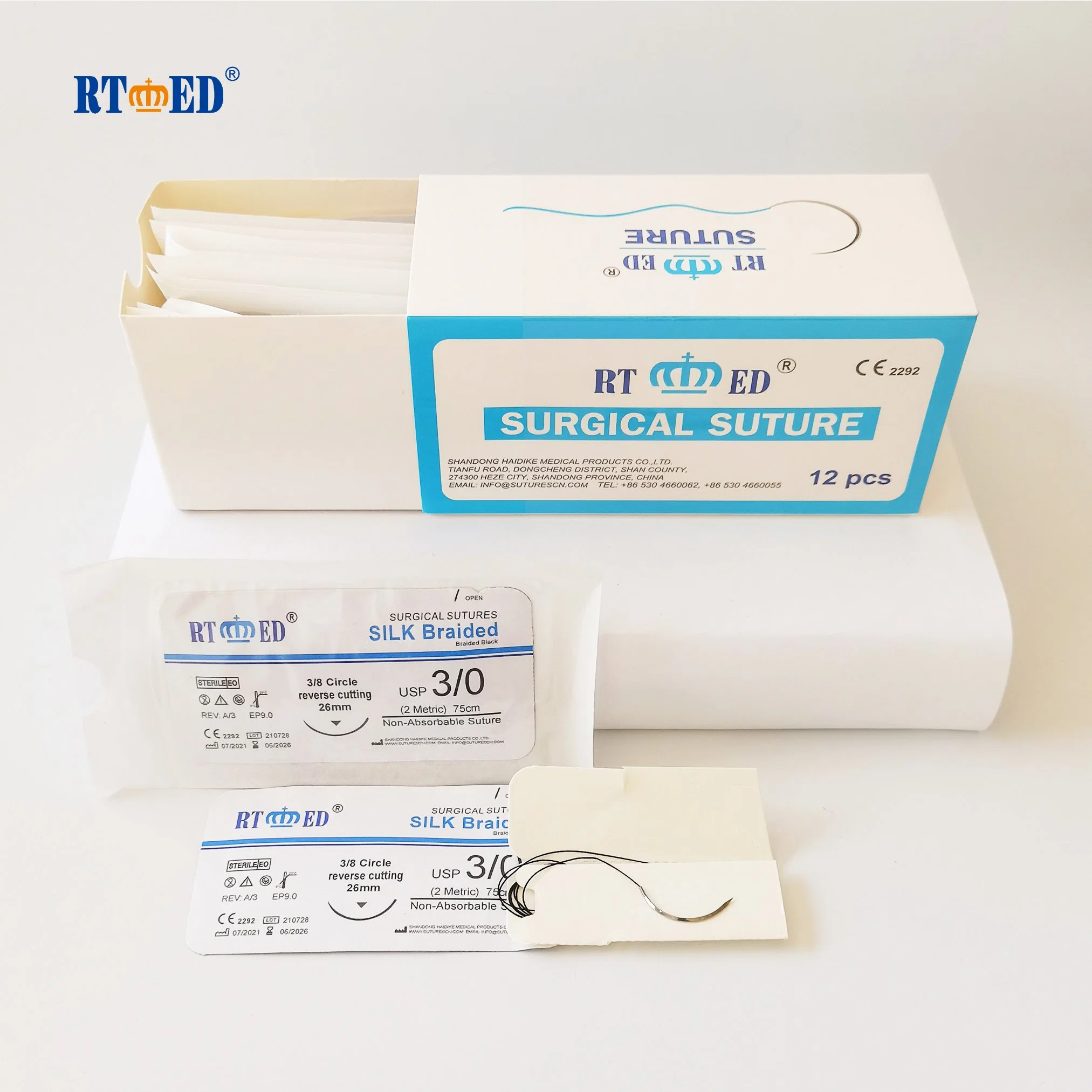 Disposable Medical Sterile Silk Braided Surgical Suture Non-Absorbable Silk Suture USP2-8/0