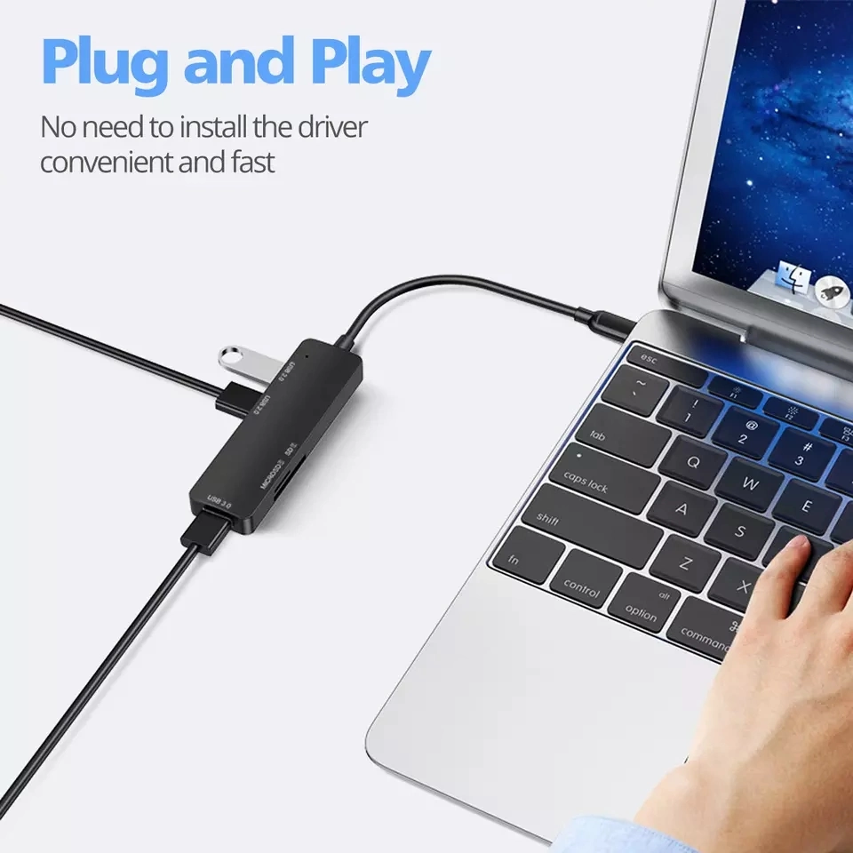 Anera alto desempenho USB multifunções 5 em 1 C do adaptador do cubo Tipo C portátil com3.0/2,0 Hub USB/SD TF 2.0 Leitor de cartão