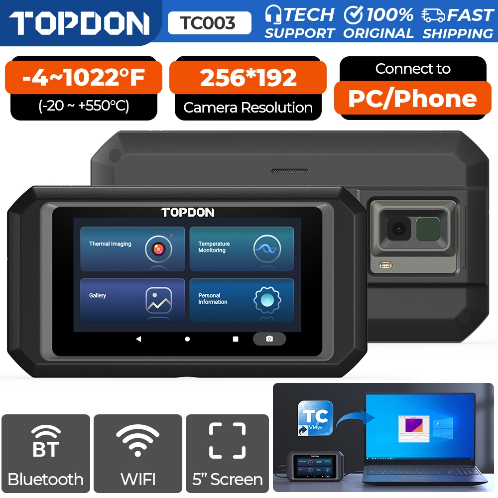 Topdon Tc003 novo ecrã táctil térmico portátil de 5 polegadas à chegada Câmara 256X192 Câmara termográfica de infravermelhos Android de alta resolução Dispositivo de captura de imagens