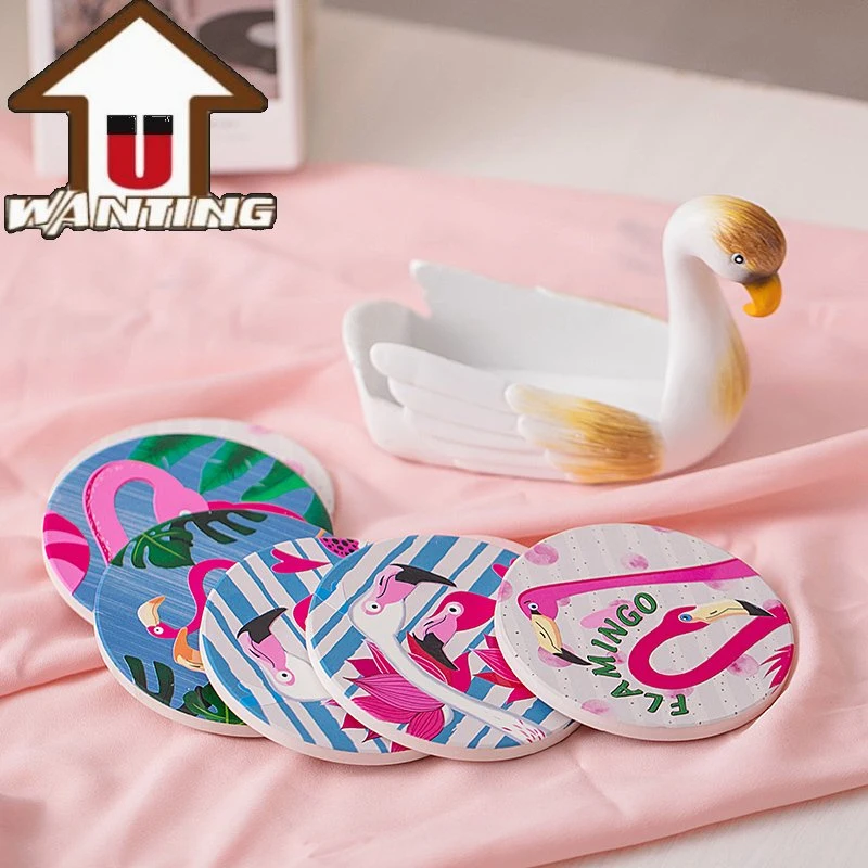 High quality/High cost performance  Custom Logo Waterproof Non-Slip Square Flamingo Pattern Tea Coffee Coaster