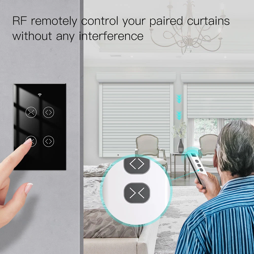 مفاتيح الستائر الجدارية مبدل WiFi WiFi Smart الستائر الذي يعمل باللمس تبديل مسار المغلاق لستائر ستارة كهربائية للتحكم عن بعد اللاسلكية تطبيق Alexa على السكك الحديدية Tuya Smart Life