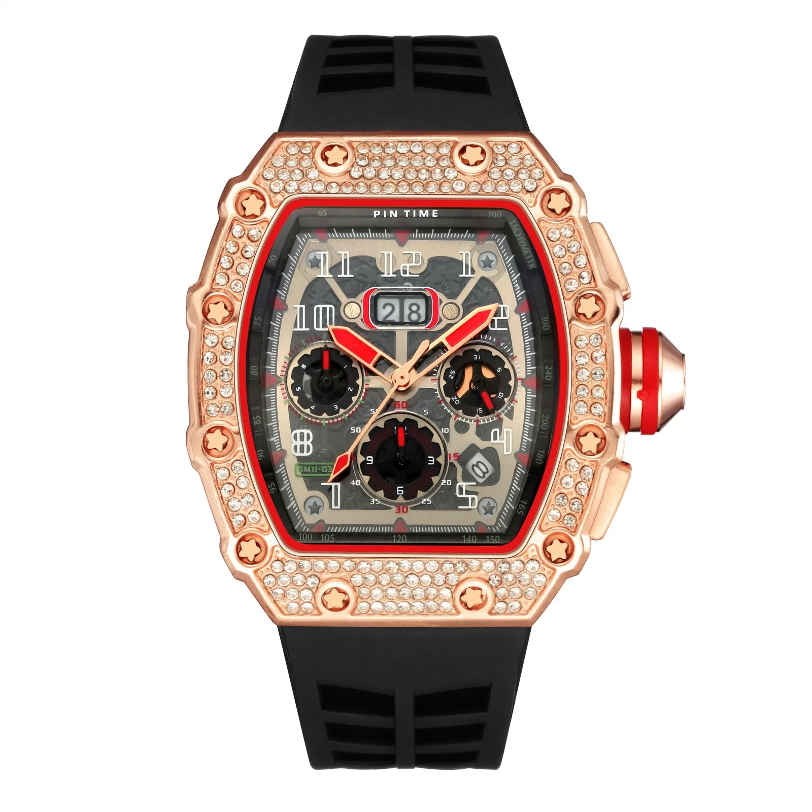 Sports Silicon Watch Band Diamond Barrel Bling Bling Men Quartz Watches Fashion Jewelry