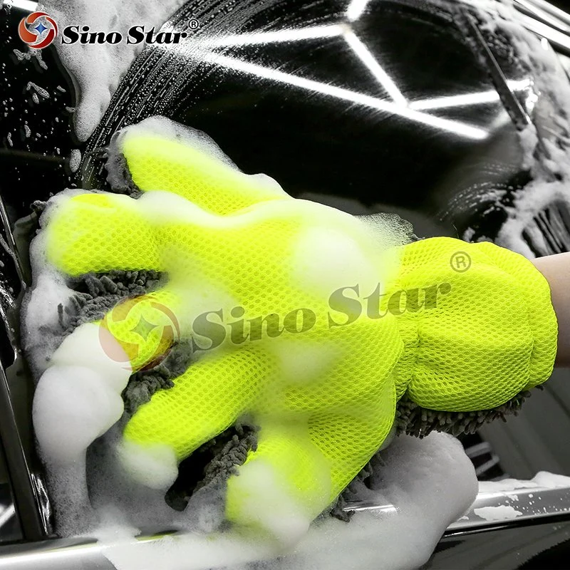 Double Side Car Cleaning Gloves Microfiber 5 Fingers Hand Shape Car Was Mitt Chenille Mitt Gloves