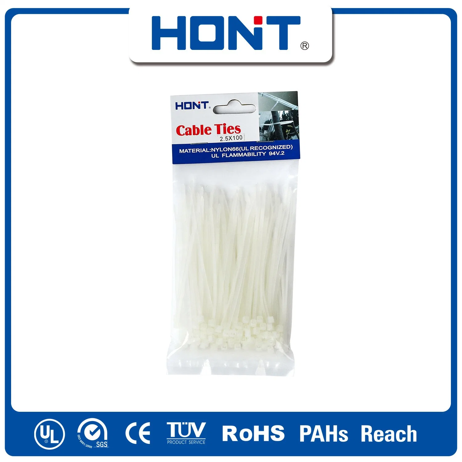 ISO Approved Self-Locking Tie Hont Plastic Bag + Sticker Exporting Carton/Tray Nylon Cable Accessories