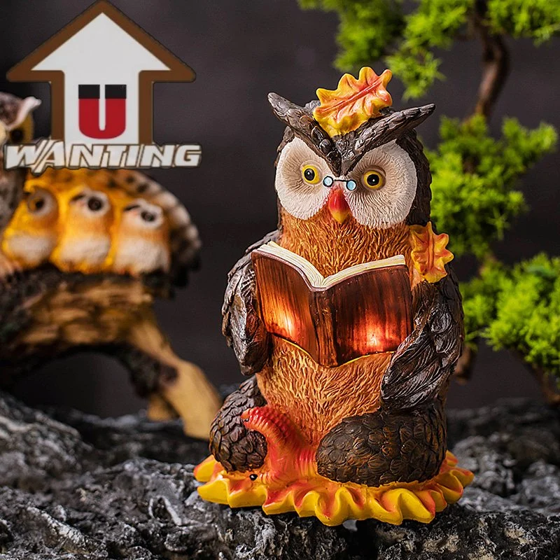 Resin Owl Solar Light Waterproof Home and Garden Outdoor Decor Bird Figurine