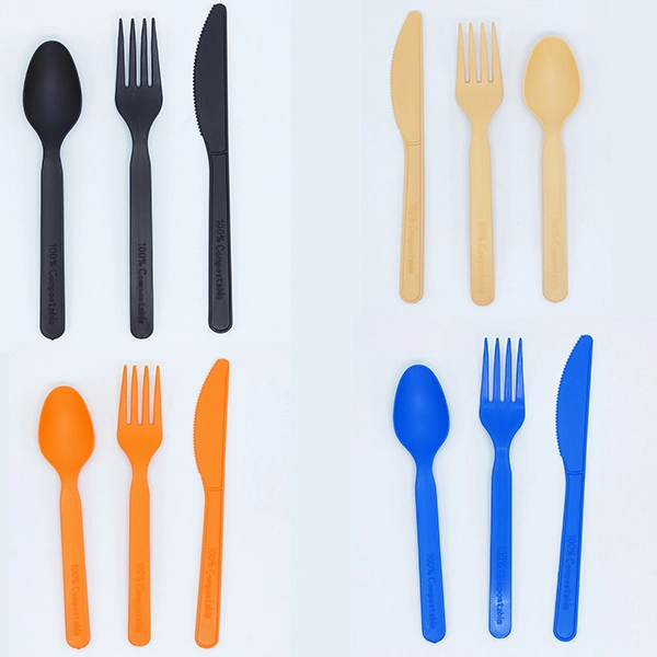 مجموعة أدوات مائدة صينية (Pla) سوداء/برتقالية/زرقاء مقاس 6 بوصات قابلة للتفكيك من خلال جهاز سكاكين قابل للتفكيك