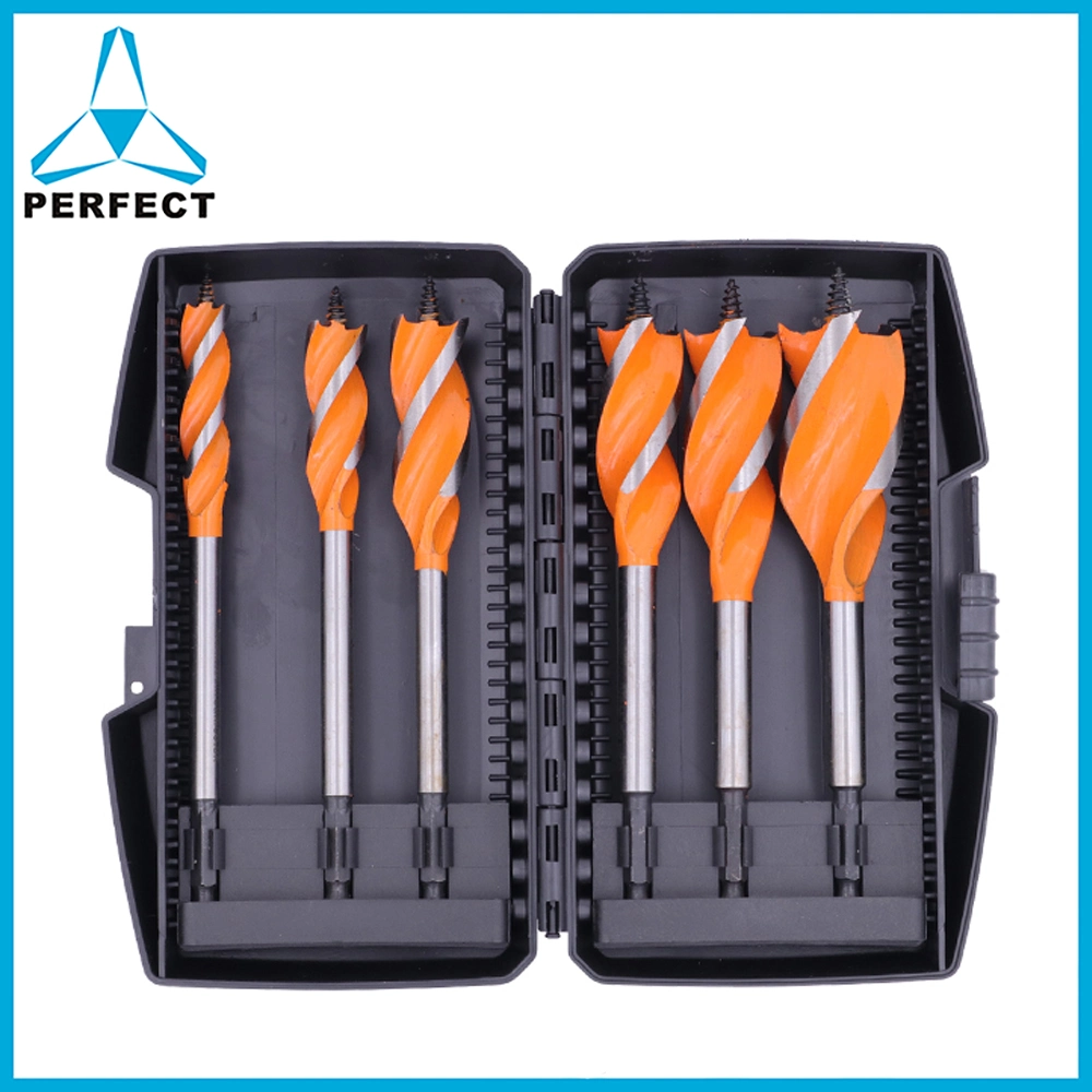 6PCS 165mm Tri Flute Wood Auger Drill Bit Kit in Plastic Box