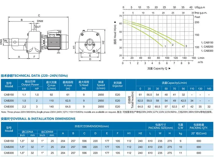 Selbstansaugende Deep-Well-Pumpe der Serie CAB 1,5HP-3HP