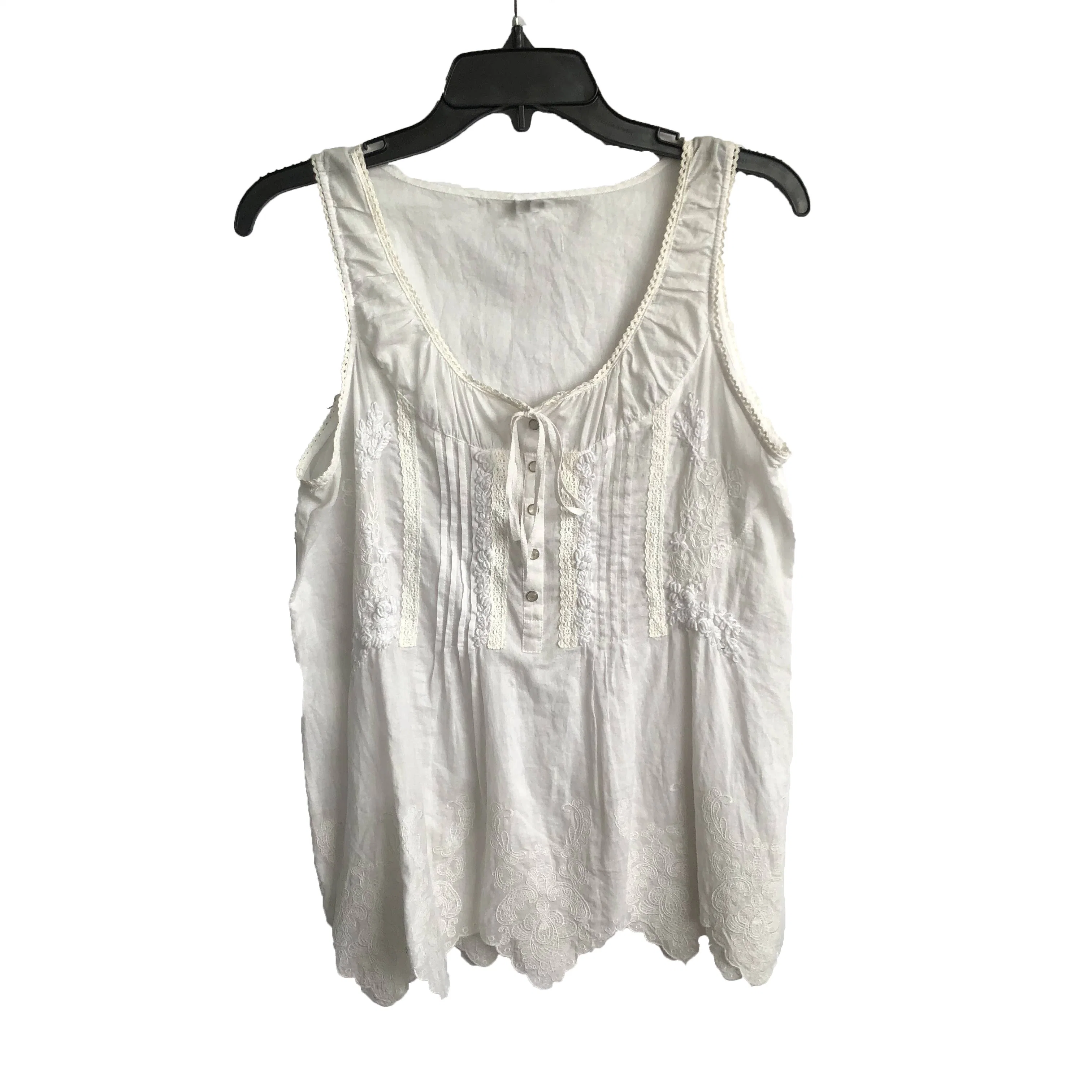 Girls 100% Cotton Voile Front Pintuck and Lace Trimmed Embroidered Hemline Smock Tank Top