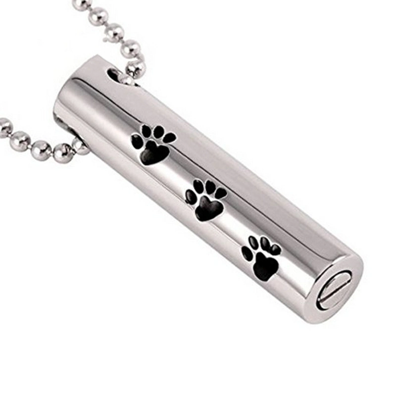 Minimalist Dog Paw Bar Cylinder Cremation Urn Pendant Memorial Ashes Necklace Keepsake Jewelry