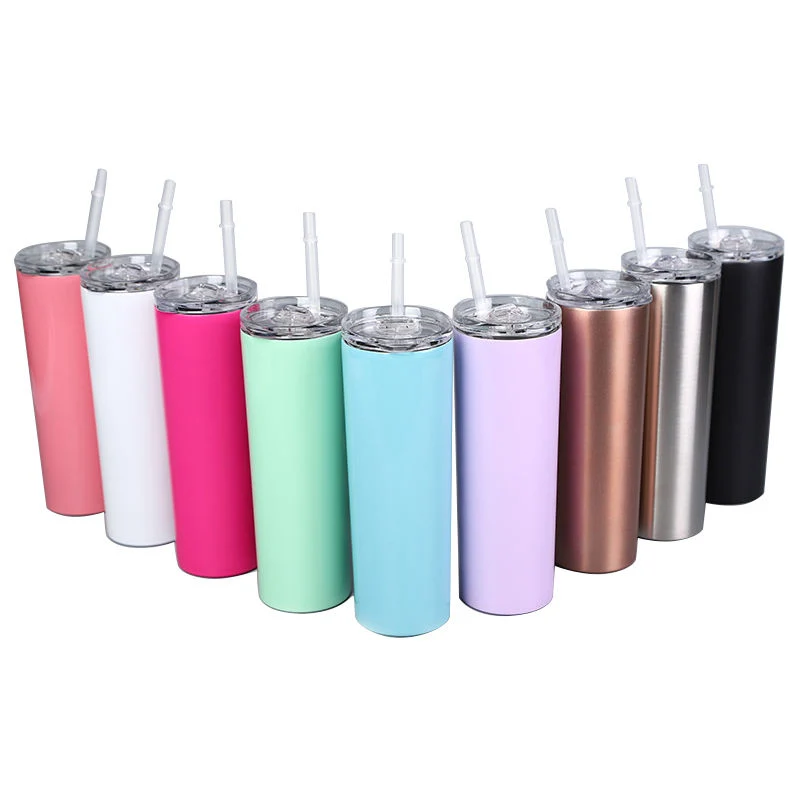 Großhandel/Lieferant 20oz Edelstahl schlanke Tumbler Doppelwand Vakuum isoliert Reisetasche Slim Water Cup Skinny Tumbler Gerade Wasserflasche Mit Strohhalmen und Deckel