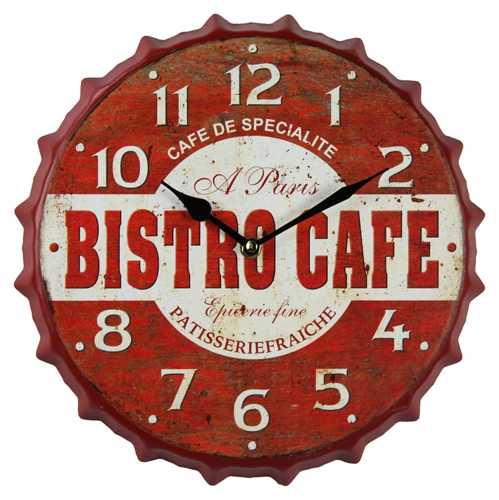 Delicious coffee Wall Decor Fashion Beer Bottle Cap Iron Advertise Promotional Wall Clock Antique Style Cheap Metal Wall Clocks Quartz