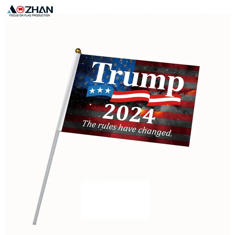 Trump Flag Promotional Custom Logo Printed PE Hand Flag with Wooden Pole