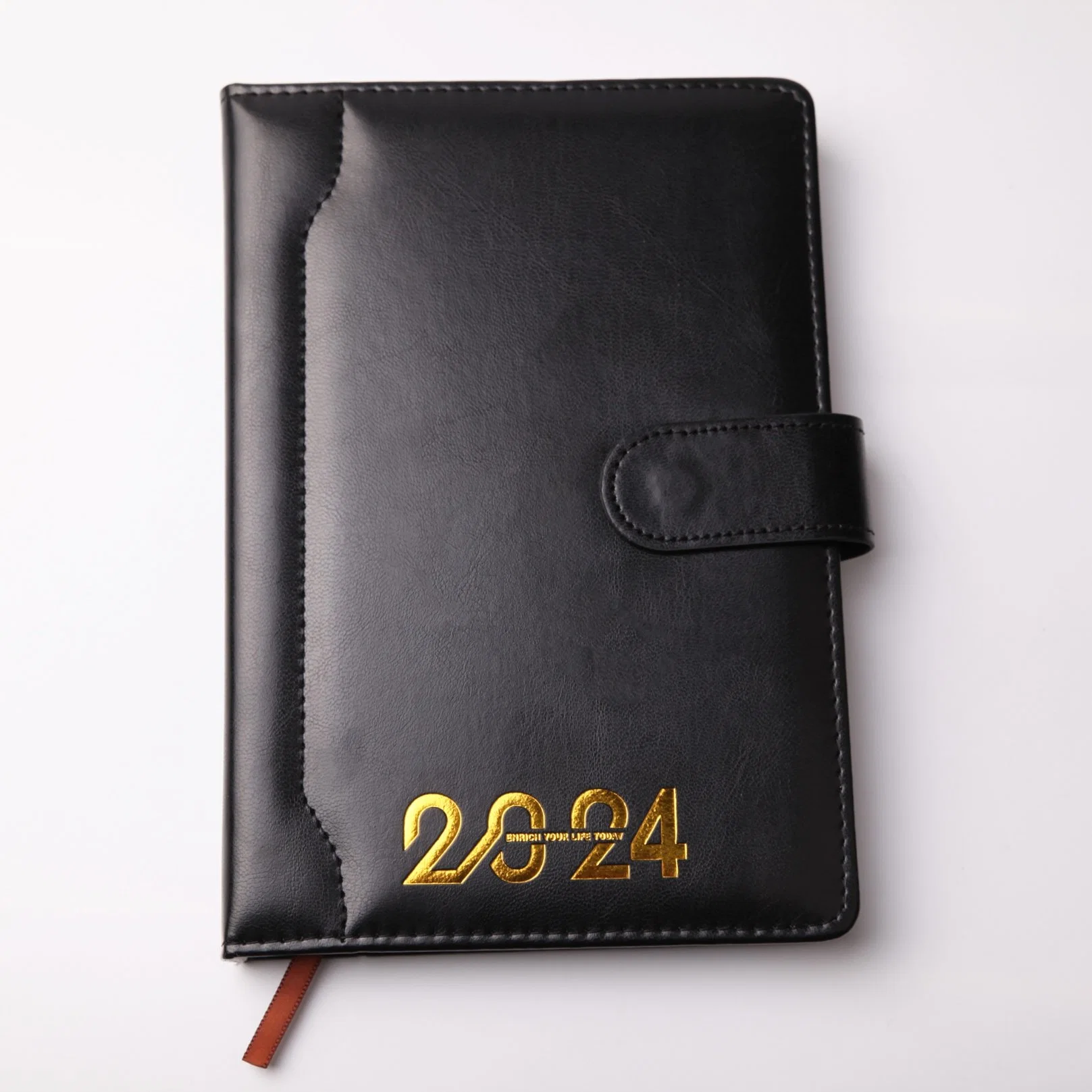 2024 Custom Hardcover Black PU Leather Planner Mini Stationery Set Pocket A6 A7 Office School Budget Binder Dairy Notebook