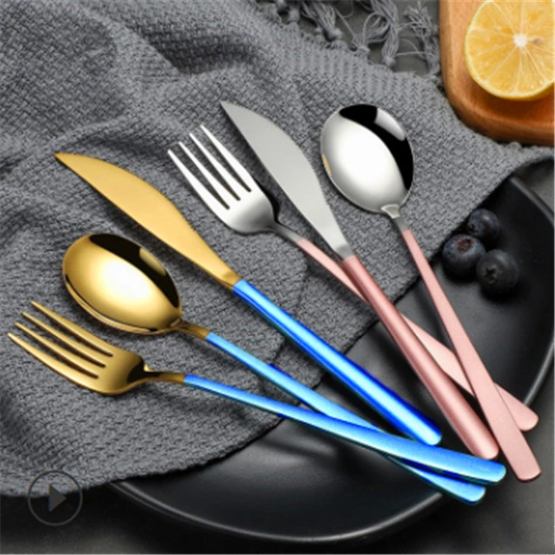 Knife and Fork Set Stainless Steel Steak Knife, Fork and Spoon 24-Piece Gift Set of High-End Western Tableware Gold Gift Box