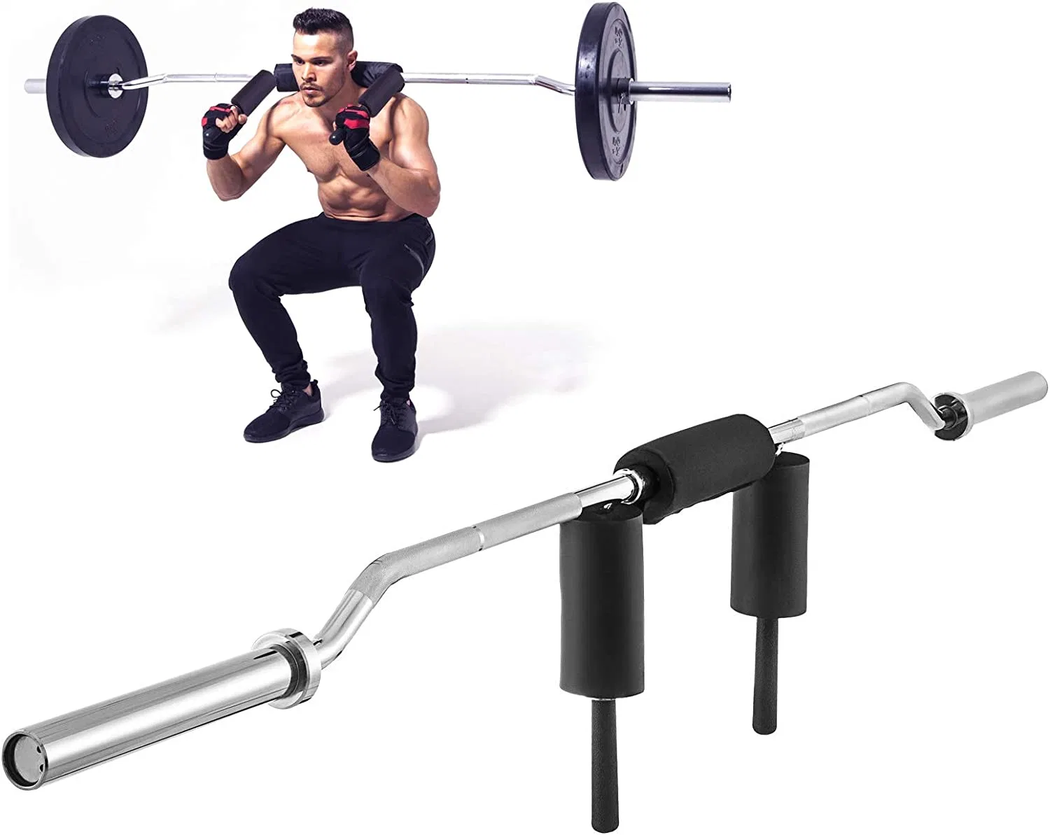 Equipos de GIMNASIO Gimnasio Body building Barbell Barra de acero de seguridad de la barra de sentadilla Cambered