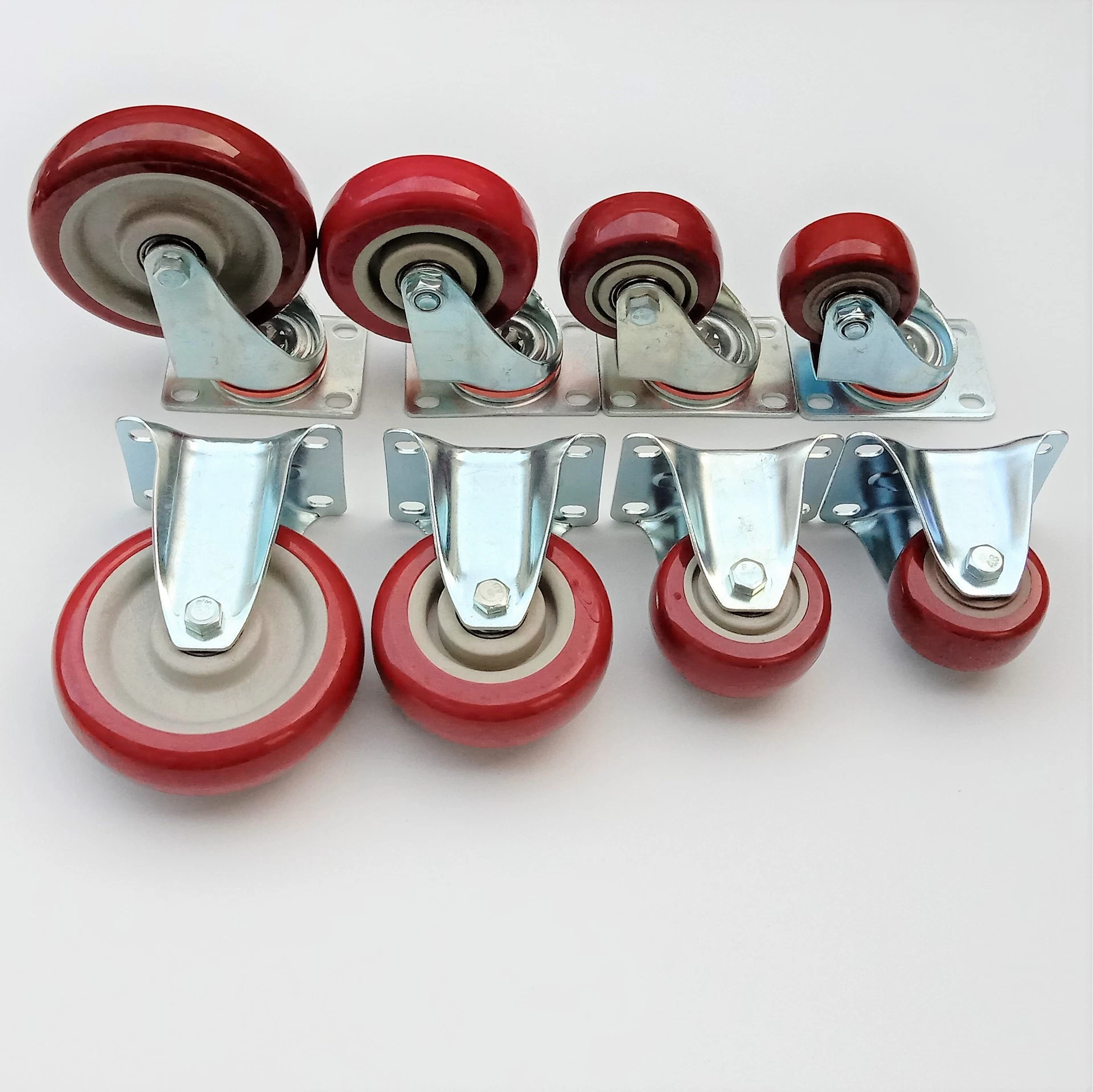 Factory Direct Sale 125mm 5 Inch Red Wheel Caster PVC Industrial Caster Wheels with Brake