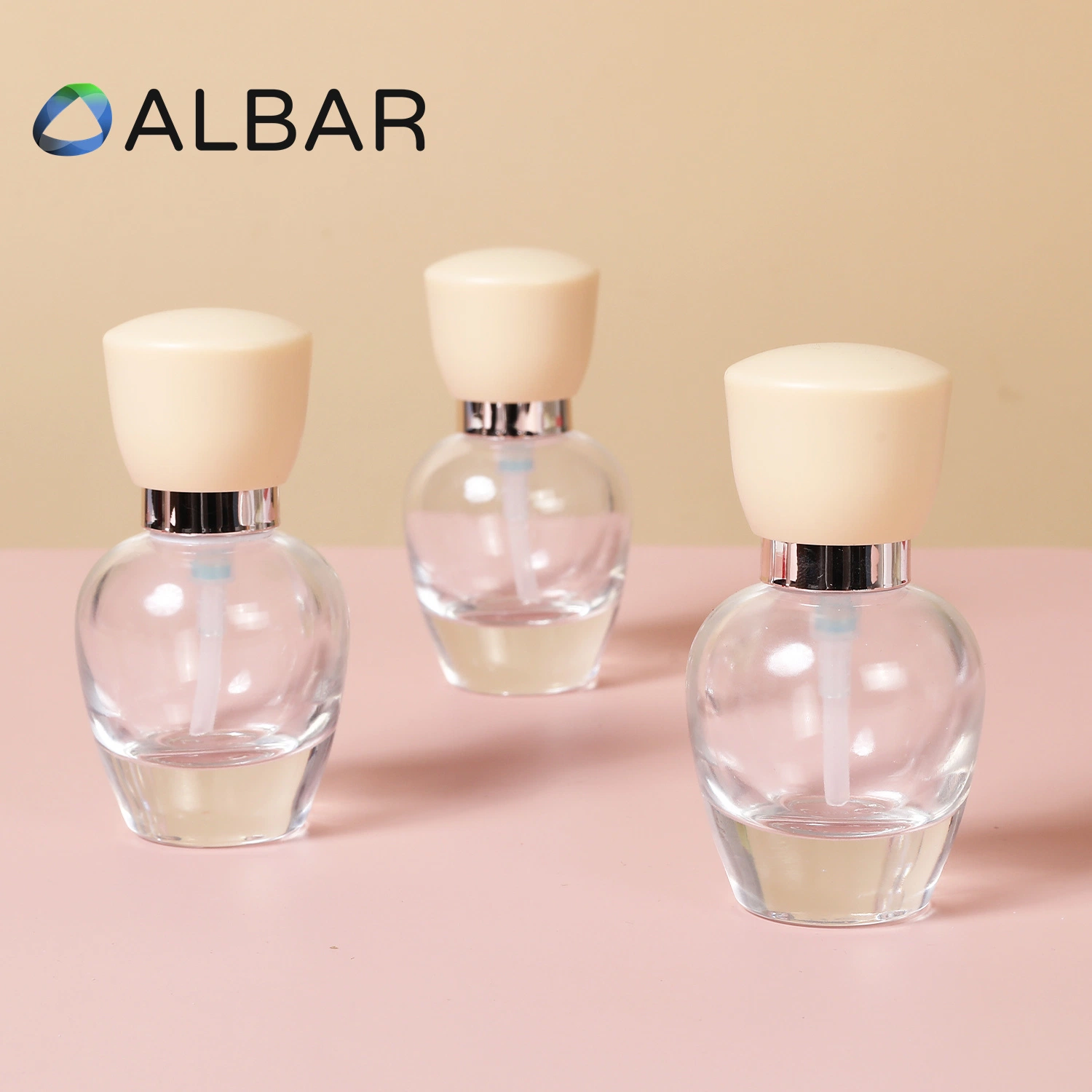 Kosmetik Kleine Größe Kurze Ovale Runde Dicke Boden Glas Serum Öl Parfümflaschen mit 30ml Druckkappe oder Glastropfer In hochreinen transparenten und rosa Kappen