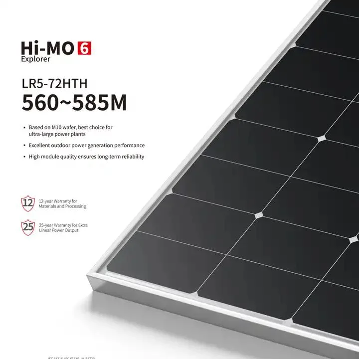 Longi Himo 6 Explorer LR5-72hth565~585m Longi Hi-Mo 7 Mono Solar PV Panel 565W 570W 575W 580W 585W Marca Tier 1 Cuadro 30mm Panel de energía solar