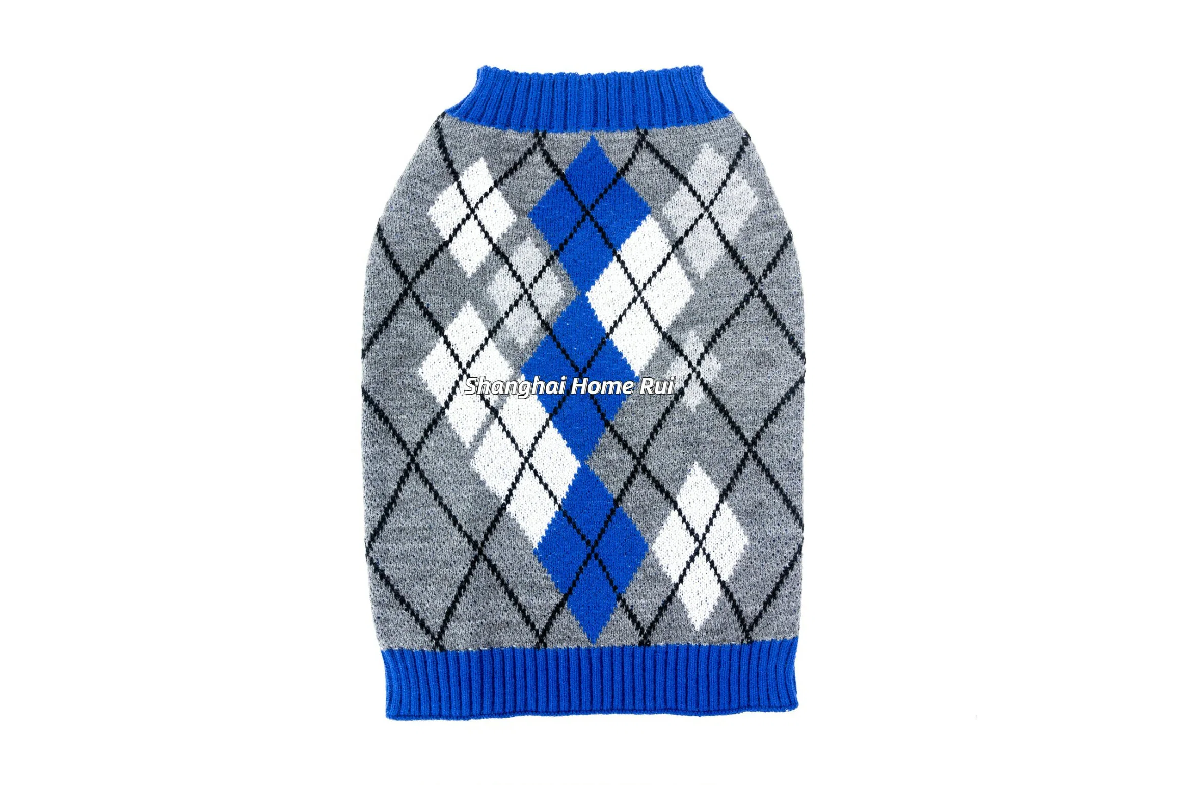 Winter Autumn Lovable Warm Acrylic Blue Grey White Soft Plain Knitted Grid Plaid Check Jacquard Two-Legged Pullover Dog Pet Sweater