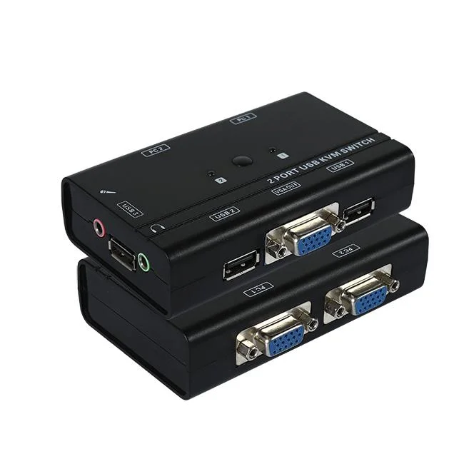 Factory Price High quality/High cost performance  and Stable 2 Ports USB 2.0 VGA Kvm Switch for 2 Computers Share 1 Monitor Keyboard Mouse Printer