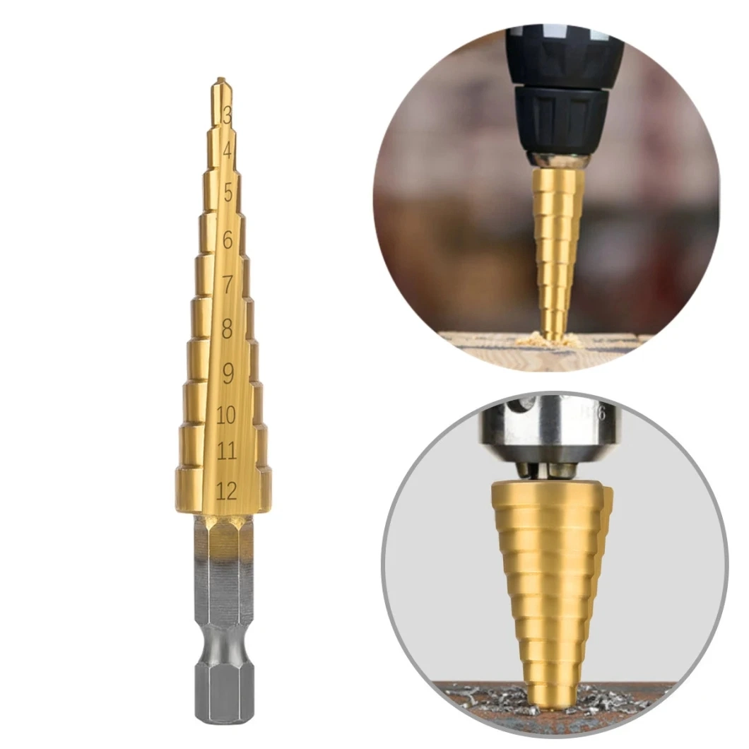 3p/Set 3-12mm 4-12mm 4-20mm HSS Straight Groove Step Drill Titanium Coated Wood Metal Hole Cutter Core Drilling Tools Set