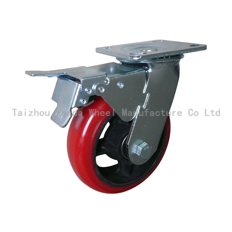 8X2 Korea Type Rounded PU Swivel Casters with Side Brake