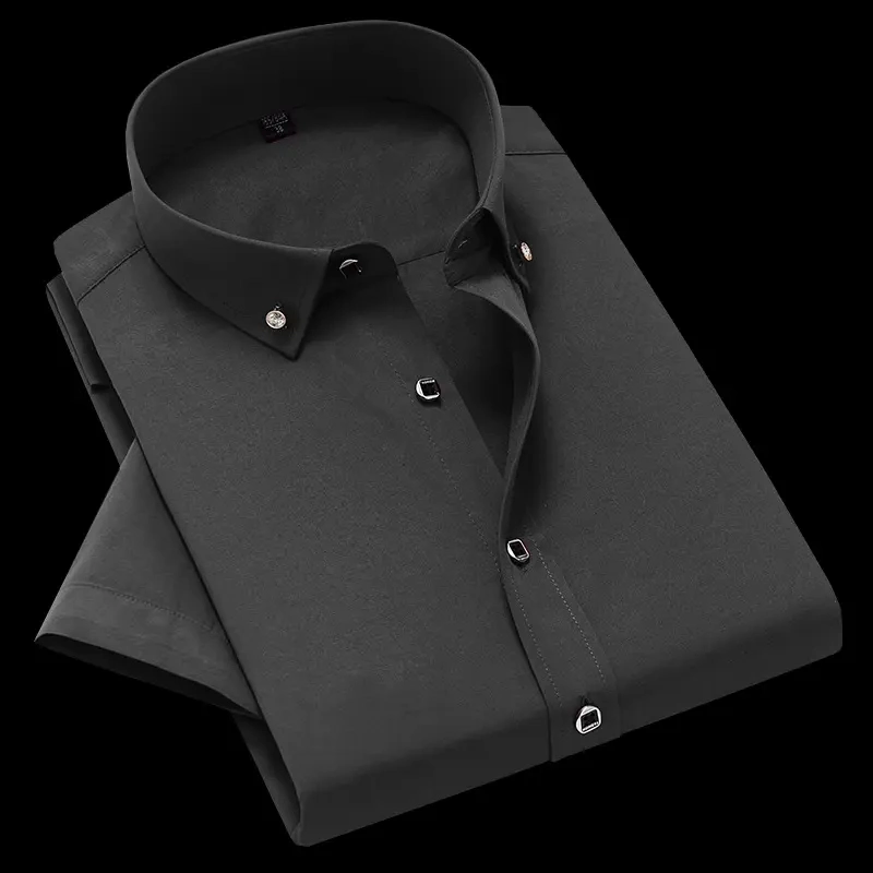Chemise de travail en fibre de bambou à manches courtes pour hommes de haute qualité, chemises décontractées et formelles sur mesure pour hommes, chemises de costume d'affaires sans repassage.