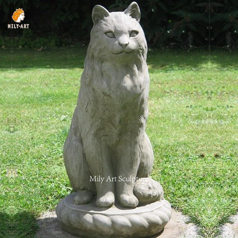 Jardín de mármol blanco Ornament Sleeping Cat Art Estatua Escultura Animal