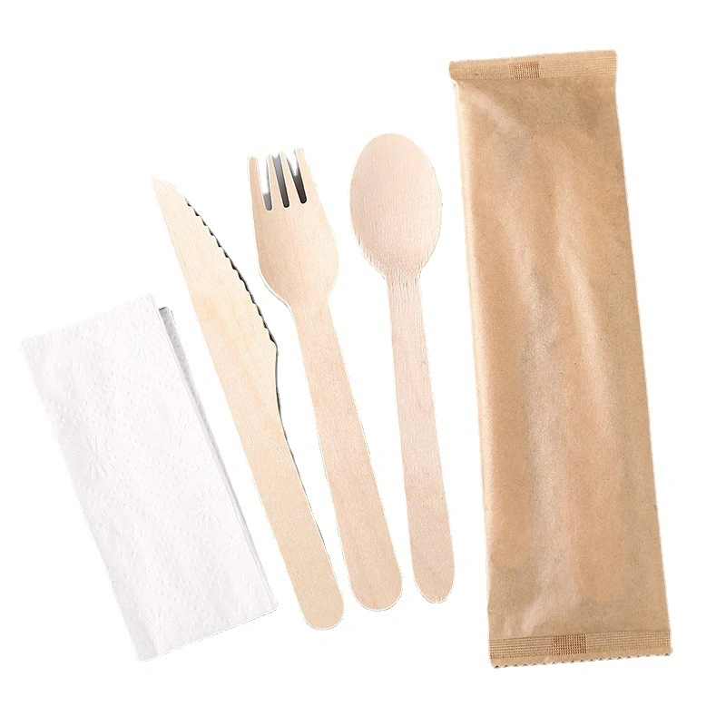 Disposable Wooden Spoons Spoon Fork Knife and Paper Set