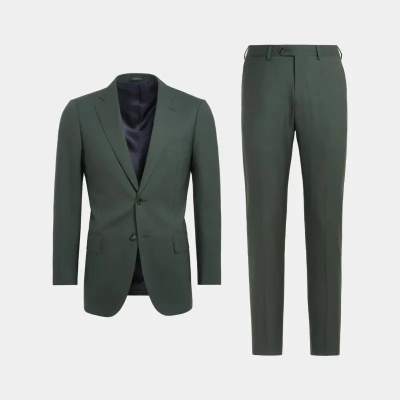OEM Vert foncé S120 Wool pour Homme deux combinaisons droite pour hommes d'affaires et de loisirs.