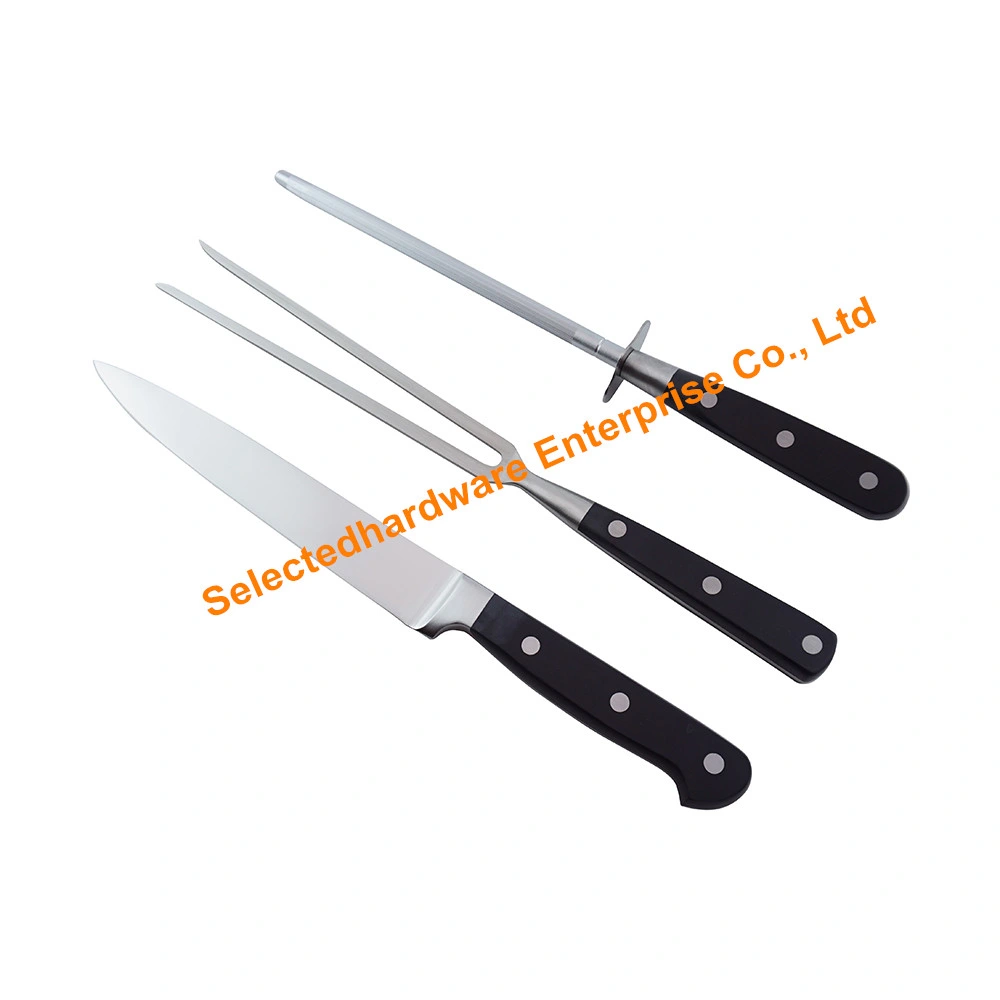 3PCS Carving Knife and Fork Set with Sharpener BBQ Set