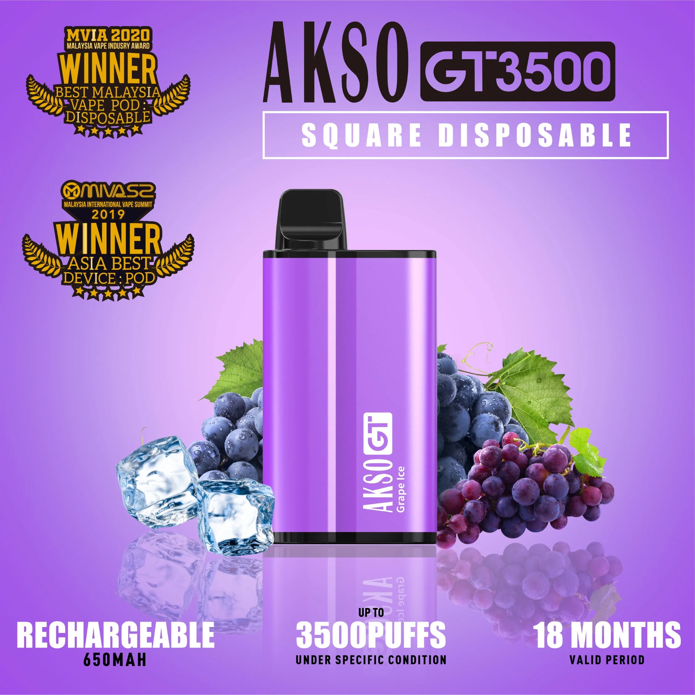 Ten Flavor Vape Disposable/Chargeable New Akso Gt 3500 Puffs Vaporizer Tabacco-Free Nicotine